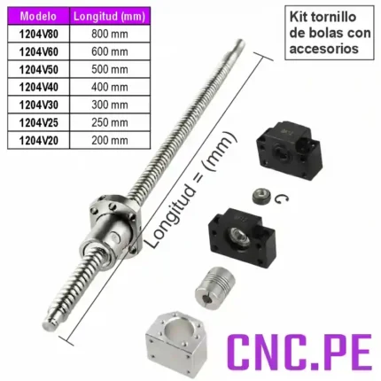 Kit de tornillo de bolas SFU1204. Ideal para máquinas CNC pequeñas o sistemas.