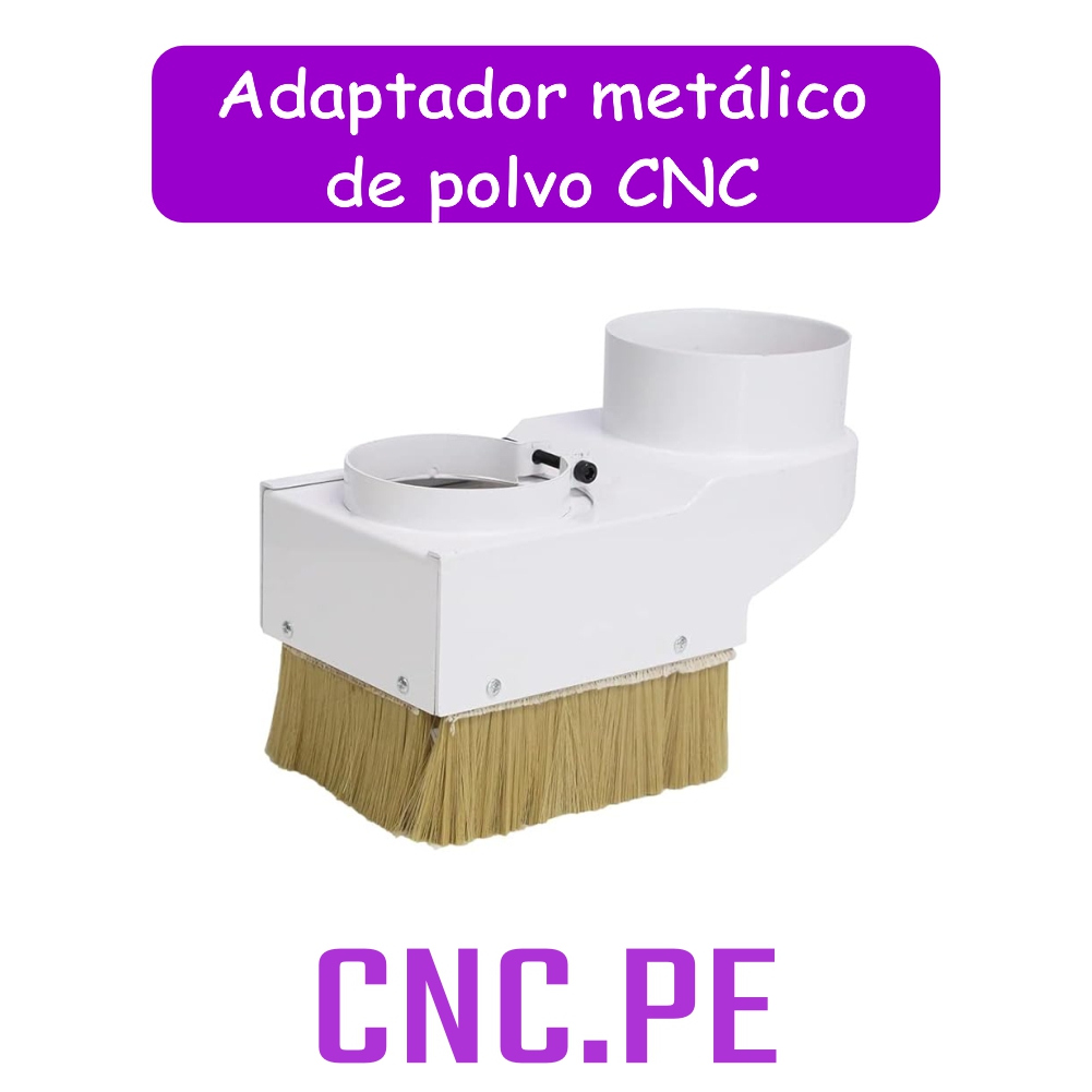 Adaptador metalico de polvo cnc Optimiza la recolección de polvo y aserrín en tu máquina CNC o carpintería con el adaptador metálico para colector de polvo, disponible en diámetros de 65mm, 80mm, 100mm y 125mm. Incluye cepillo reemplazable, salida de 100mm y sistema Push-Pull para apertura rápida.