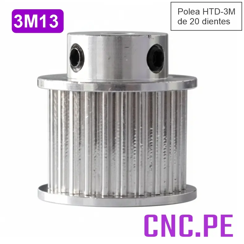 3M13 Polea HTD-3M 20 dientes, modelo BF, compatible con faja de 15mm y eje de 8mm. En aluminio alta precisión.