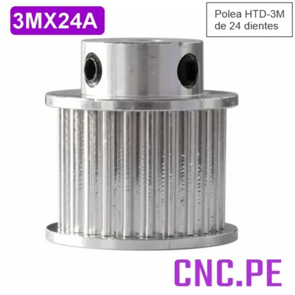 Polea HTD-3M 24 dientes para faja de 15mm y eje de 8mm.