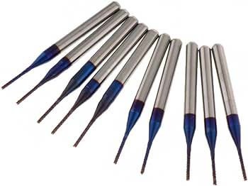 SKU 721A10 10 Fresas de 2 filos espiral de corte diámetro de punta 1 mm. Recubierto azul (Nano Blue Coated).