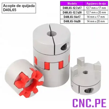 Acople quijada on ejes de 12.7mm, 14mm, 17mm y 20mm. Ofrece transmisión flexible, precisa y segura en sistemas CNC.