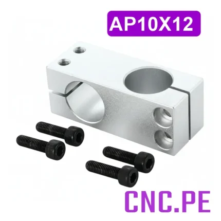 Abrazadera de fijación 10x12mm en aluminio. Ideal para sujetar tubos o barras redondas en sistemas CNC y automatización.