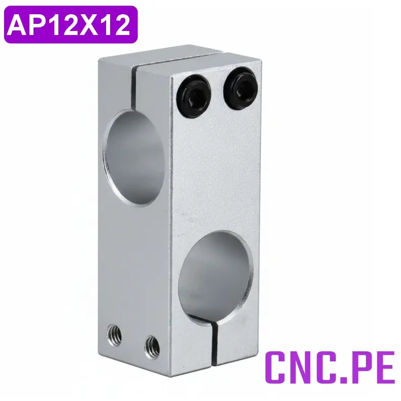 AP12X12 Abrazadera de fijación perpendicular 12x12mm en aluminio. Ideal para sujetar tubos o barras en sistemas CNC y estructuras.