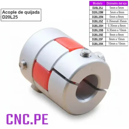 Acople de quijada para conectar motores NEMA y tornillos de bolas