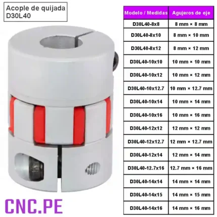 Acople de quijada para CNC y tornillos de bolas SFU1605, SFU2005, SFU2010. Varias medidas de eje disponibles.