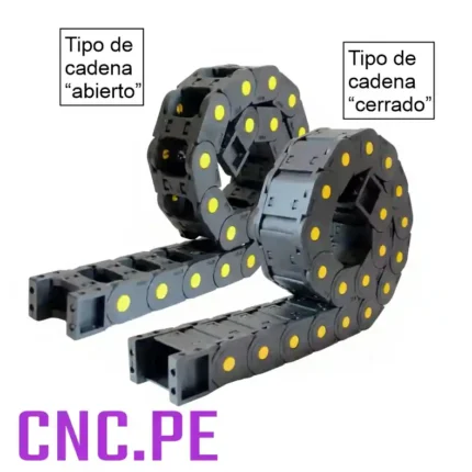 Cadena portacable 25x77 Disponibles en modelos abierto y cerrado, con radios de 55mm y 100mm.