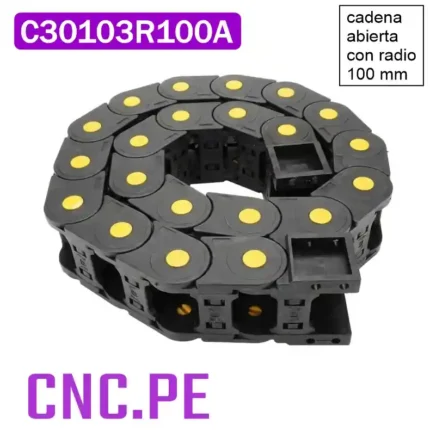 Cadena portacable 30x103 Ideal para CNC y automatización industrial. Mayor radio, menos estrés en cables.