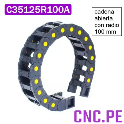 Cadena portacable 35x125 Ideal para CNC y automatización. Modular, empalmable y resistente.