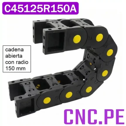 Cadena portacable 45x125 Ideal para CNC y automatización industrial. Mayor radio de curvatura y menor estrés en cables.