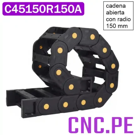 Cadena portacable 45x150 Ideal para CNC y automatización. Mayor radio de curvatura para menor estrés en cables.