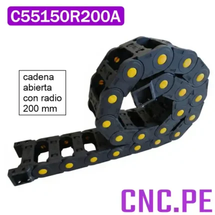 Cadena portacable 55x150 Ideal para CNC y automatización. Mayor radio, menor estrés en cables y larga vida útil.
