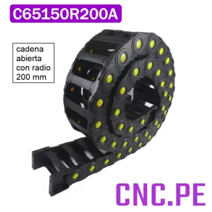 Cadena portacable 65x150 R200. Ideal para CNC y automatización industrial. Mayor radio de curvatura para menor estrés en cables.