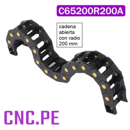 Cadena portacable 65x200. Ideal para CNC y automatización industrial. Mayor radio, menos estrés en cables.