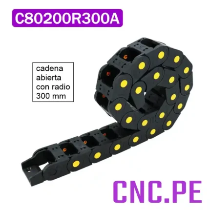 Cadena portacable 80x200R300A. Ideal para proteger y guiar cables con mayor radio de curvatura.