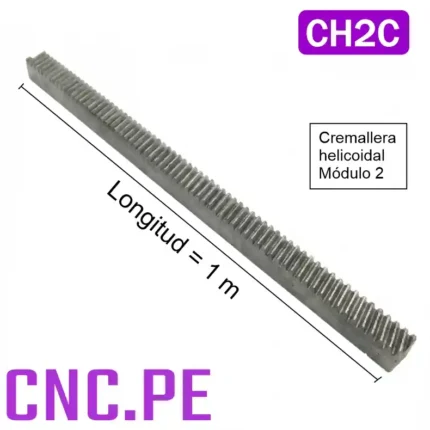 Cremallera helicoidal 25x25mm módulo 2 ideal para sistemas lineales en CNC, sin pandeo, con dientes helicoidales y gran precisión.