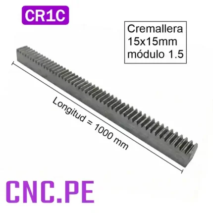 Cremallera 15x15mm módulo 1.5 ideal para CNC de largo recorrido sin pandeo. Alta rigidez y precisión.