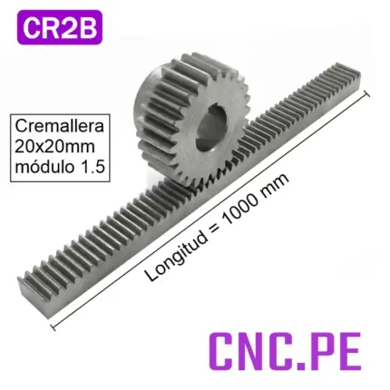 Cremallera 20x20mm módulo 1.5 ideal para CNC, automatización y sistemas de movimiento lineal precisos y robustos.