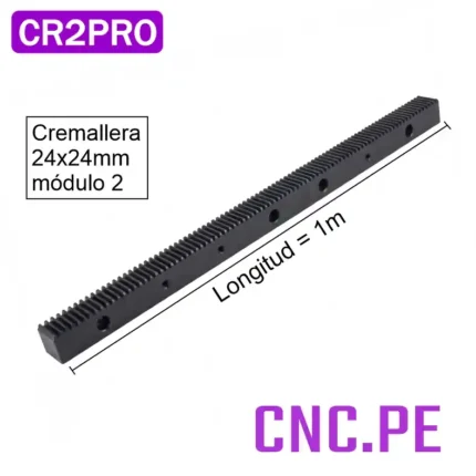 Cremallera 24x24mm módulo 2 alta rigidez y sin pandeo. Compatible con sistemas cremallera-piñón.
