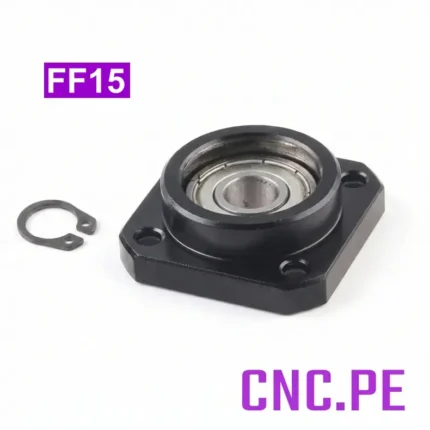 Soporte FF15. Modelo de pie con anillo de retención, ideal para CNC y automatización.