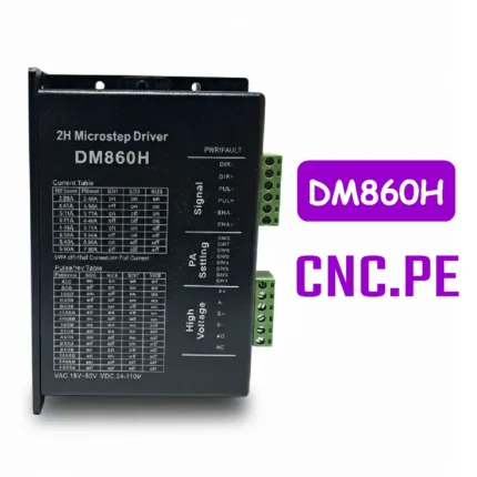 Driver DM860H con carcasa para motor paso a paso NEMA 17, 23, 24 y 34. Ideal para aplicaciones CNC. Compatible con 60-72VDC. Alta precisión y eficiencia.