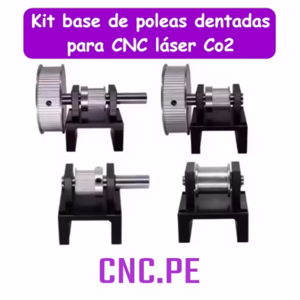 Base de poleas dentadas para láser CO2, con reducción 3:1, poleas de 24 y 72 dientes, base tensora y piezas ejes X y Y. Ideal para sistemas de transmisión.
