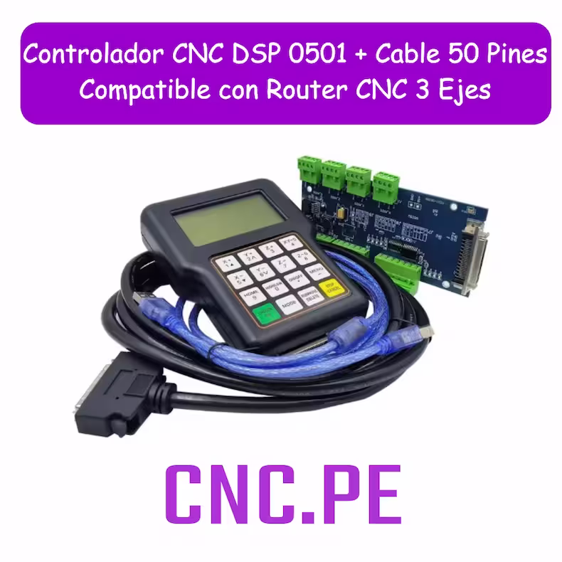 Controlador CNC DSP 0501 + Cable 50 Pines | Compatible con Router CNC 3 Ejes Controlador CNC DSP 0501 con cable de 50 pines de 2.5 m, ideal para routers CNC de 3 ejes. Alta precisión, control independiente y fácil instalación.