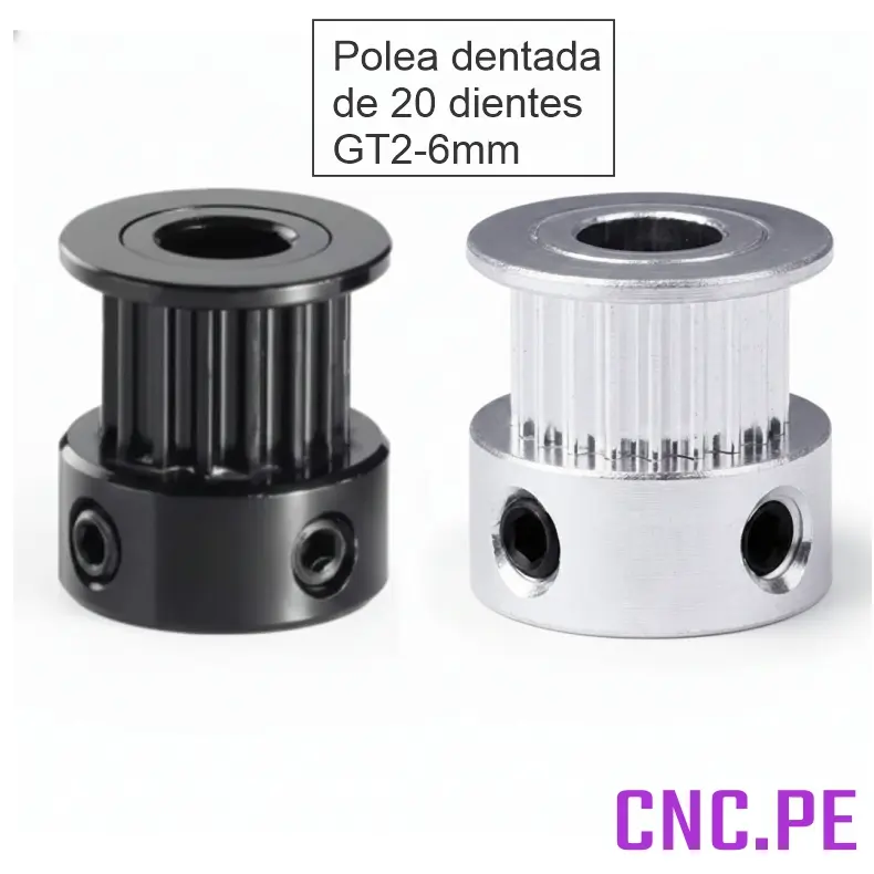 GT2 Polea dentada GT2 de 20 dientes para fajas de 6mm. Compatible con ejes de 5mm, 6.35mm y 8mm. I