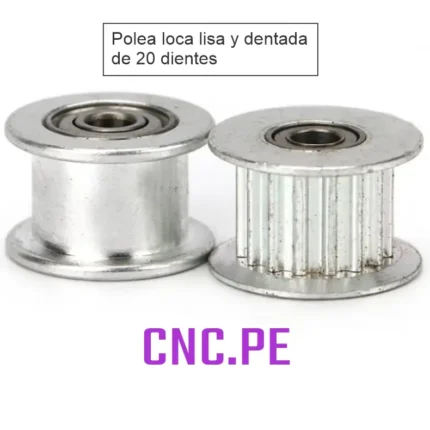 Poleas locas GT2 de 6mm y eje 5mm, versiones dentada y lisa. Ideales para impresoras 3D y routers CNC.