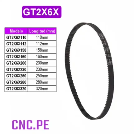 Fajas cerradas dentadas GT2-6 mm. Alta precisión, paso 2mm,