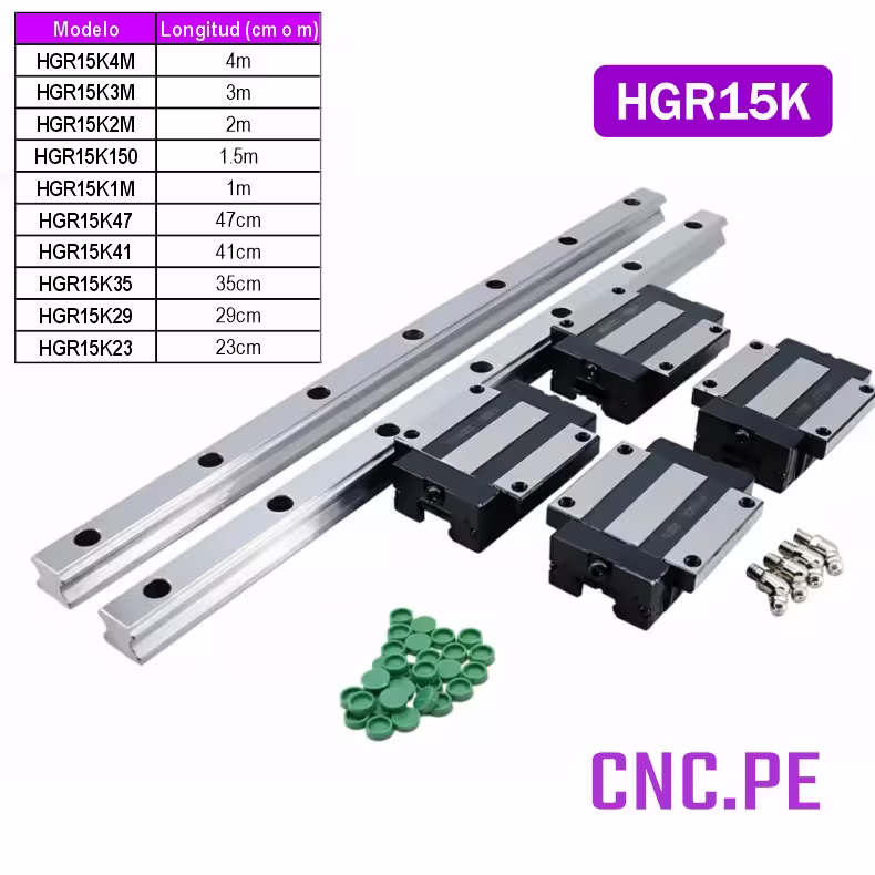 HGR15K Kit de 2 guías lineales HGR15 clase H con 4 rodamientos HGH15CA.