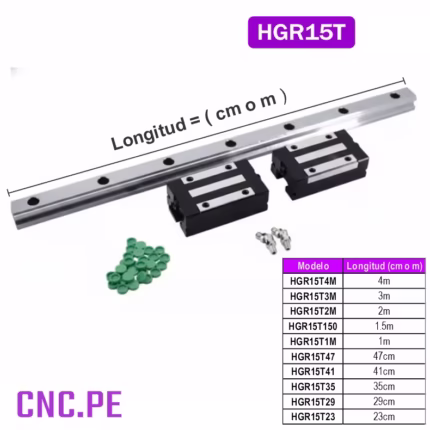 Kit de 1 guía lineal HGR15 con 2 rodamientos HGH15CA.