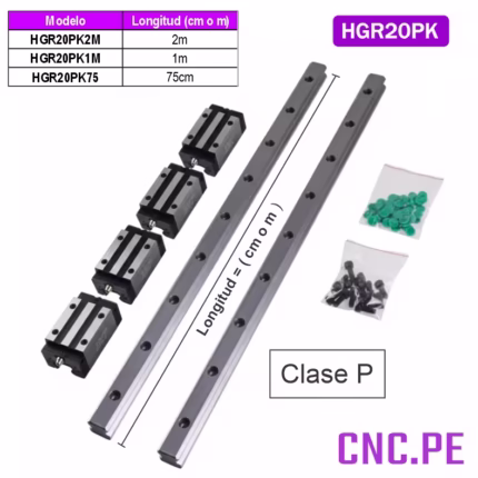 Kit de guías HGR20 clase P con rodamientos HGH20CA. Precisión, suavidad y durabilidad para máquinas y sistemas de automatización.