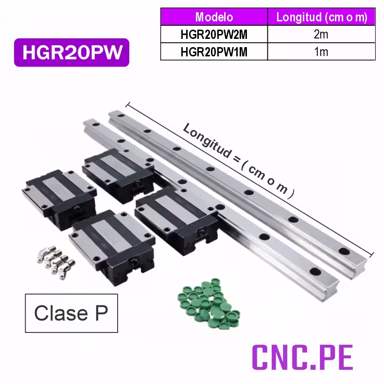 HGR20PW Kit de 2 guías lineales HGR20 clase P con rodamientos HGW20CC.
