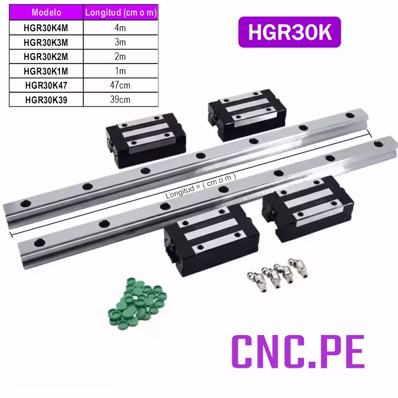 HGR30K Kit de guías HGR30 con 4 rodamientos HGH30CA. Alta precisión, rigidez y suavidad para máquinas CNC.