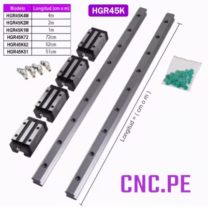 Kit de guías HGR45 lineales cuadradas con rodamientos HGH45CA clase H.