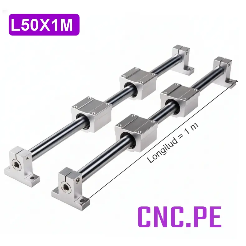L50X1M Kit WCS50 SK50 SC50UU sistema deslizante 1m x 50mm con barras, soportes y rodamientos.
