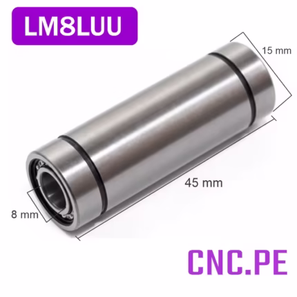 Rodamiento lineal LM8LUU alargado para ejes redondos de 8 mm. Para impresoras 3D, CNC y máquinas automáticas.