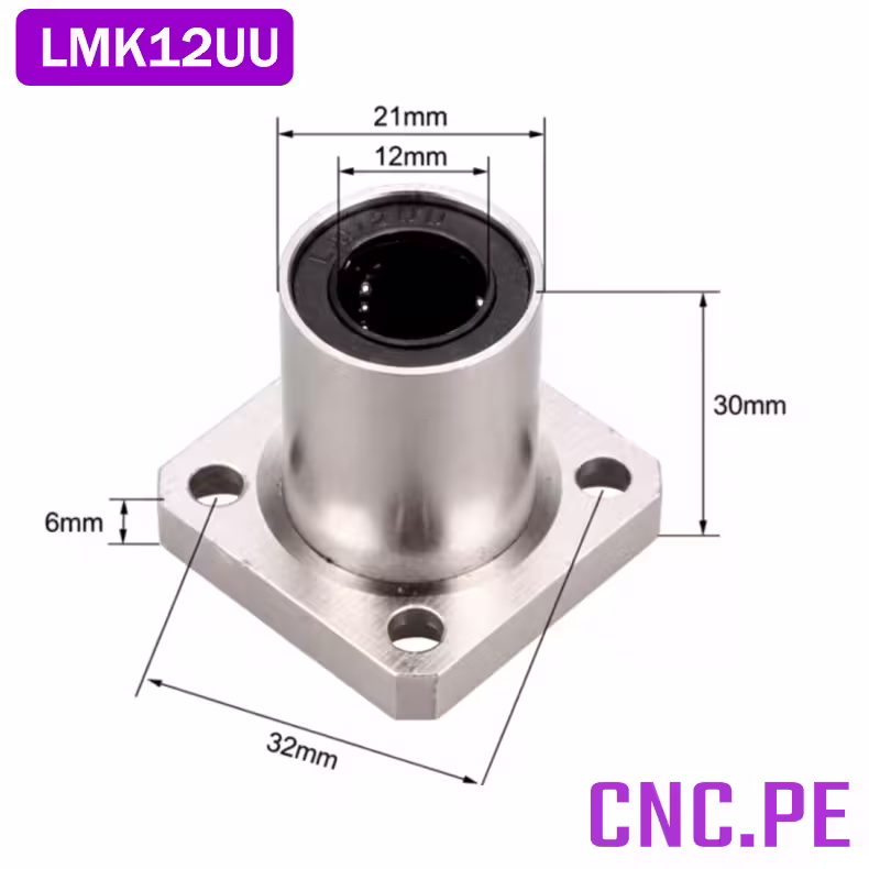 LMK12UU Rodamiento lineal LMK12UU para ejes de 12 mm. Modelo con base cuadrada.