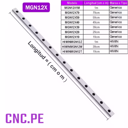 Guía lineal cuadrada MGN12 de precisión, ideales para CNC, impresoras 3D y automatización.
