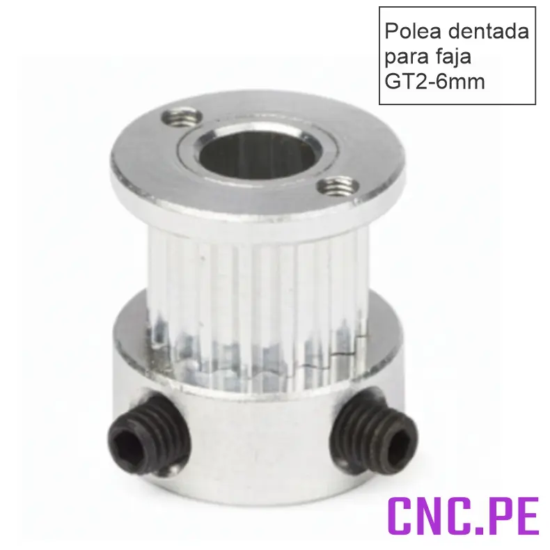 Polea dentada Poleas dentadas GT2 de 16 dientes para fajas de 6mm. Disponibles para ejes de 3.175mm, 4mm, 5mm, 6mm y 6.35mm.
