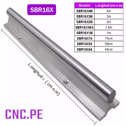 Guía lineal SBR16 cromado para CNC ROUTER en todas las medidas de 4 m a 44 cm.
