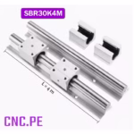 Kit de 2 guías SBR30 de 4 metros con 4 rodamientos SBR30UU. Diseño robusto y confiable para maquinaria CNC de largo recorrido y alta exigencia mecánica.