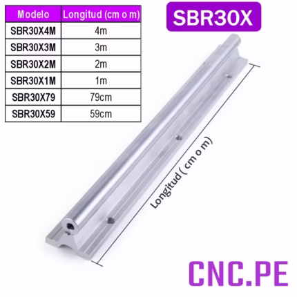 Guía lineal SBR30 cromado de 30mm y pedestal de aluminio mecanizado.