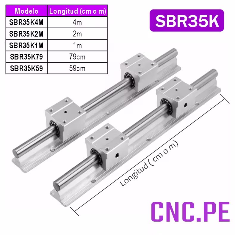SBR35K Juego de 2 guías SBR35 con rodamientos SBR35UU, ideales para máquinas CNC. Movimiento preciso.