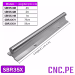 Guía lineal SBR35 cromado de 35 mm y pedestal de aluminio. Para máquinas CNC, garantiza, rigidez y durabilidad.