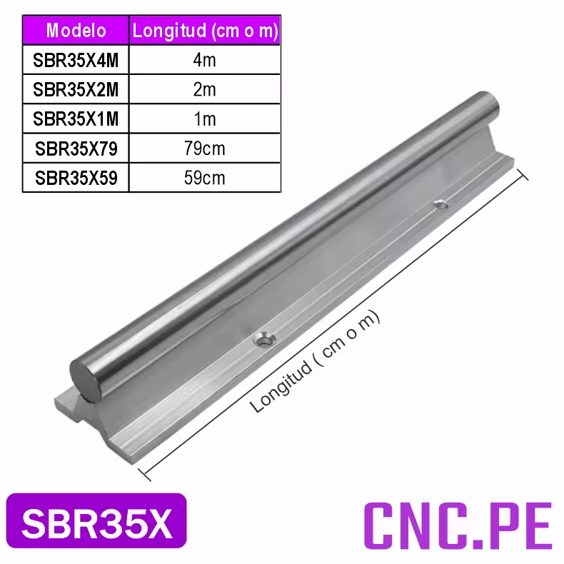 SBR35X Guía lineal SBR35 cromado de 35 mm y pedestal de aluminio. Para máquinas CNC, garantiza, rigidez y durabilidad.