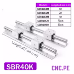 Juego de 2 guías SBR40 con rodamientos SBR40UU. Alta precisión, rigidez y durabilidad para máquinas CNC.