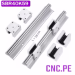 Kit de guías lineales SBR40 de 59 cm con rodamientos SBR40UU. Ideal para movimientos precisos en equipos CNC compactos y automatización ligera.