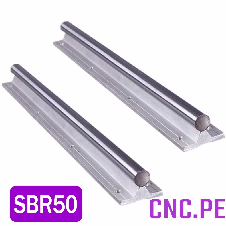 SBR50 Juego de guías SBR50 con ejes cromados y rodamientos SBR50UU. Ideales para maquinaria CNC y automatización.